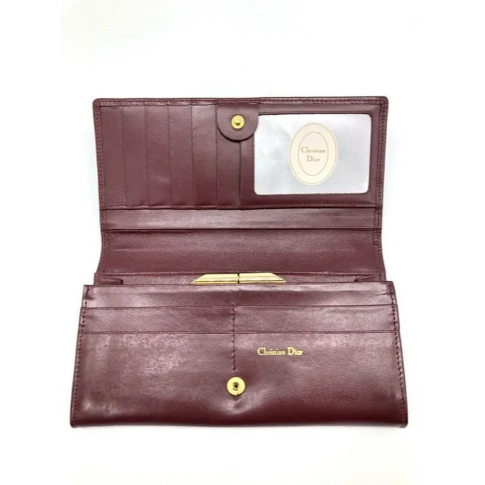 Dior Dark Red Oblique Trotter Print Logo Embossed Leather Wallet